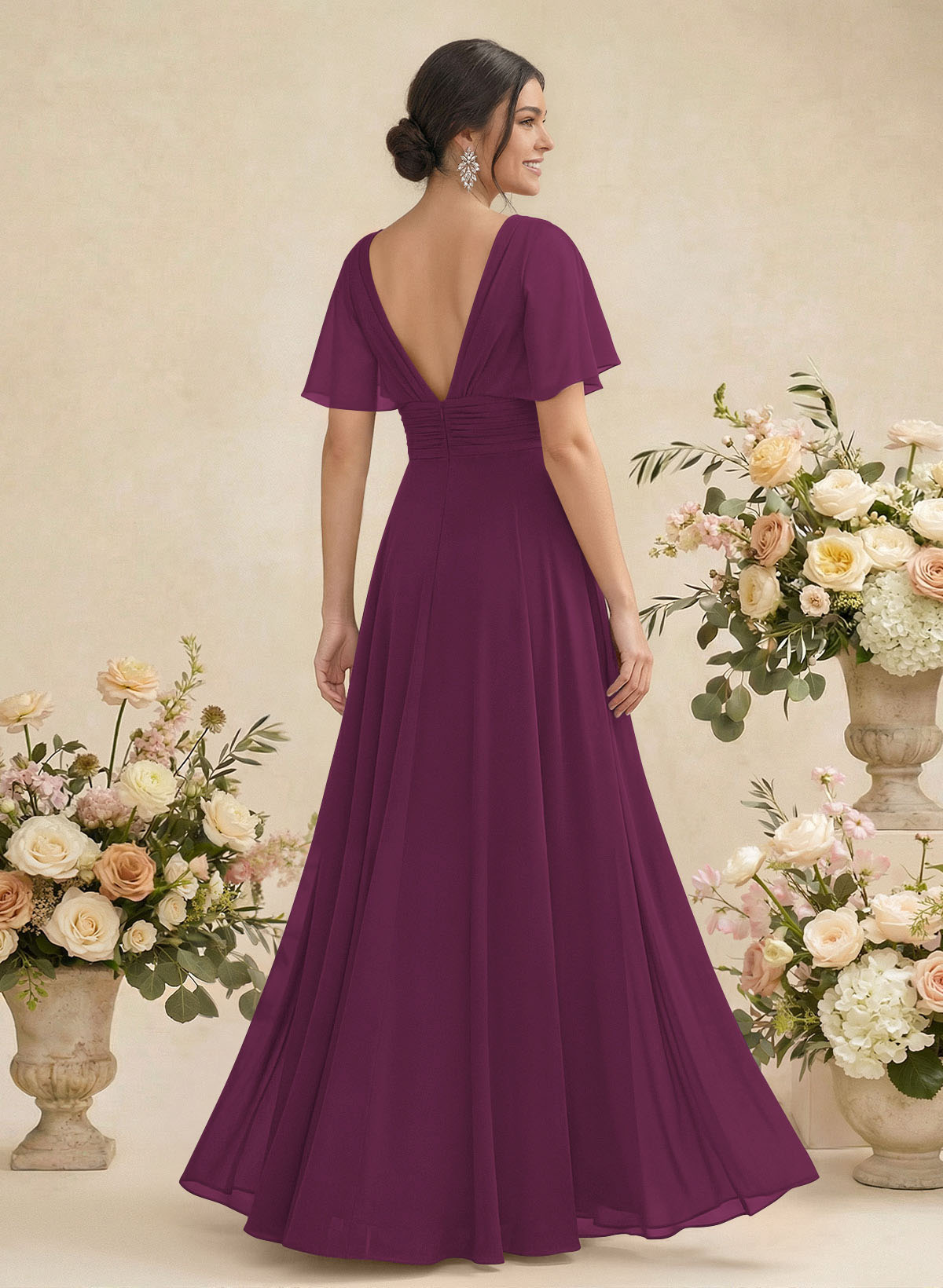 V-Neck Chiffon Bridesmaid Dresses With Short Sleeves, product image 142