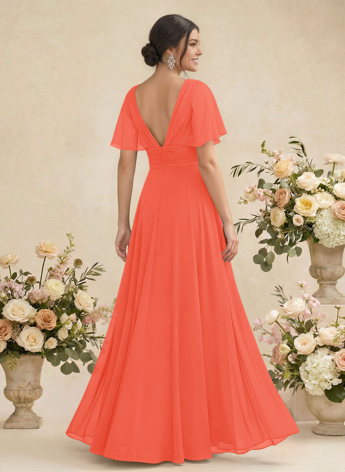 V-Neck Chiffon Bridesmaid Dresses With Short Sleeves, product image 210