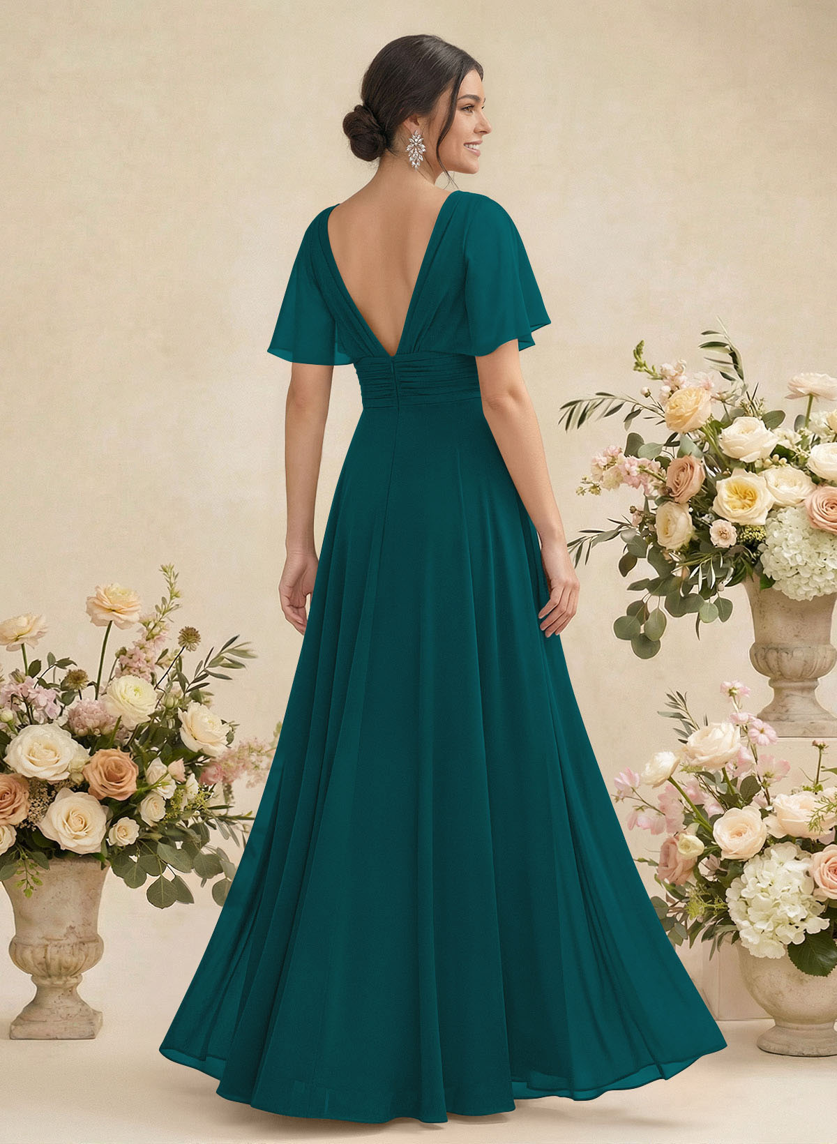 V-Neck Chiffon Bridesmaid Dresses With Short Sleeves, product image 166