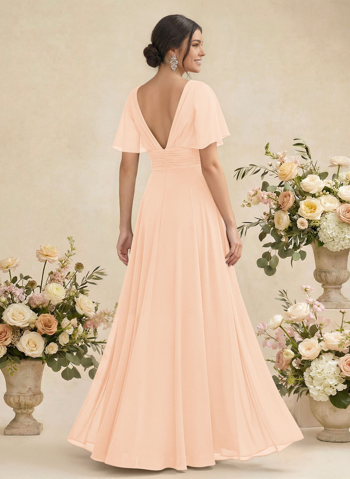 V-Neck Chiffon Bridesmaid Dresses With Short Sleeves, product image 82