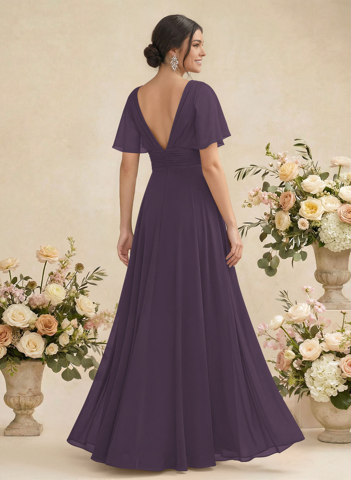 V-Neck Chiffon Bridesmaid Dresses With Short Sleeves, product image 134