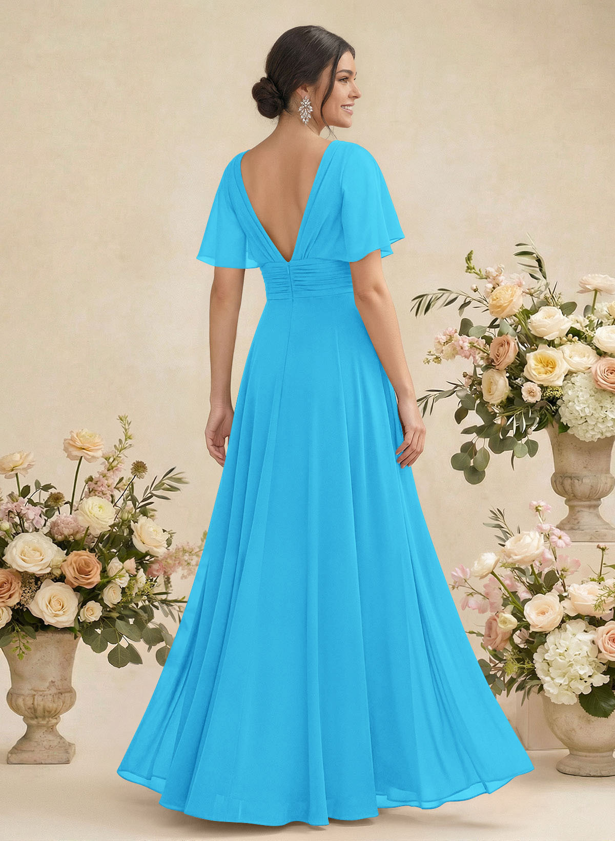 V-Neck Chiffon Bridesmaid Dresses With Short Sleeves, product image 34
