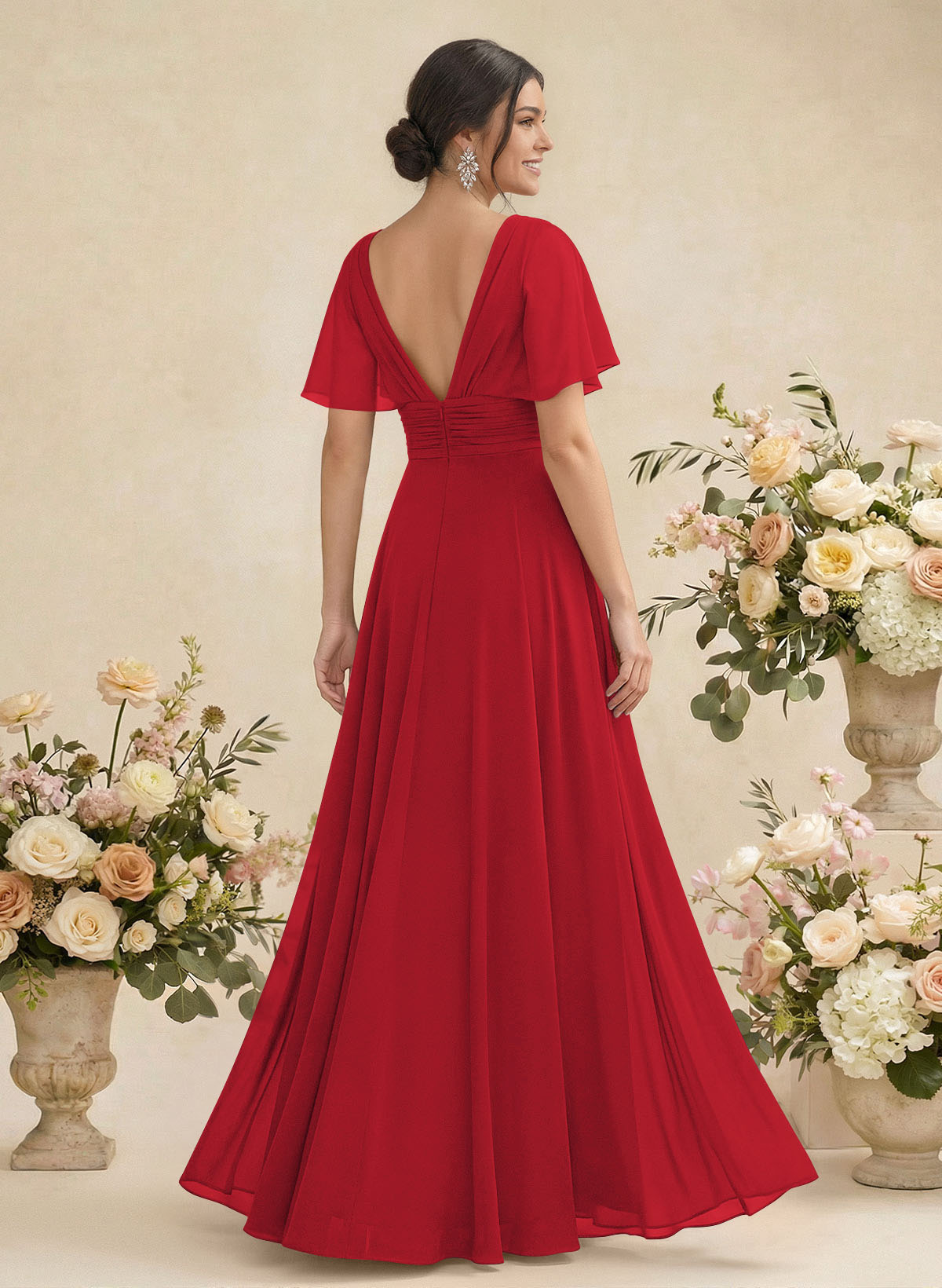 V-Neck Chiffon Bridesmaid Dresses With Short Sleeves, product image 66