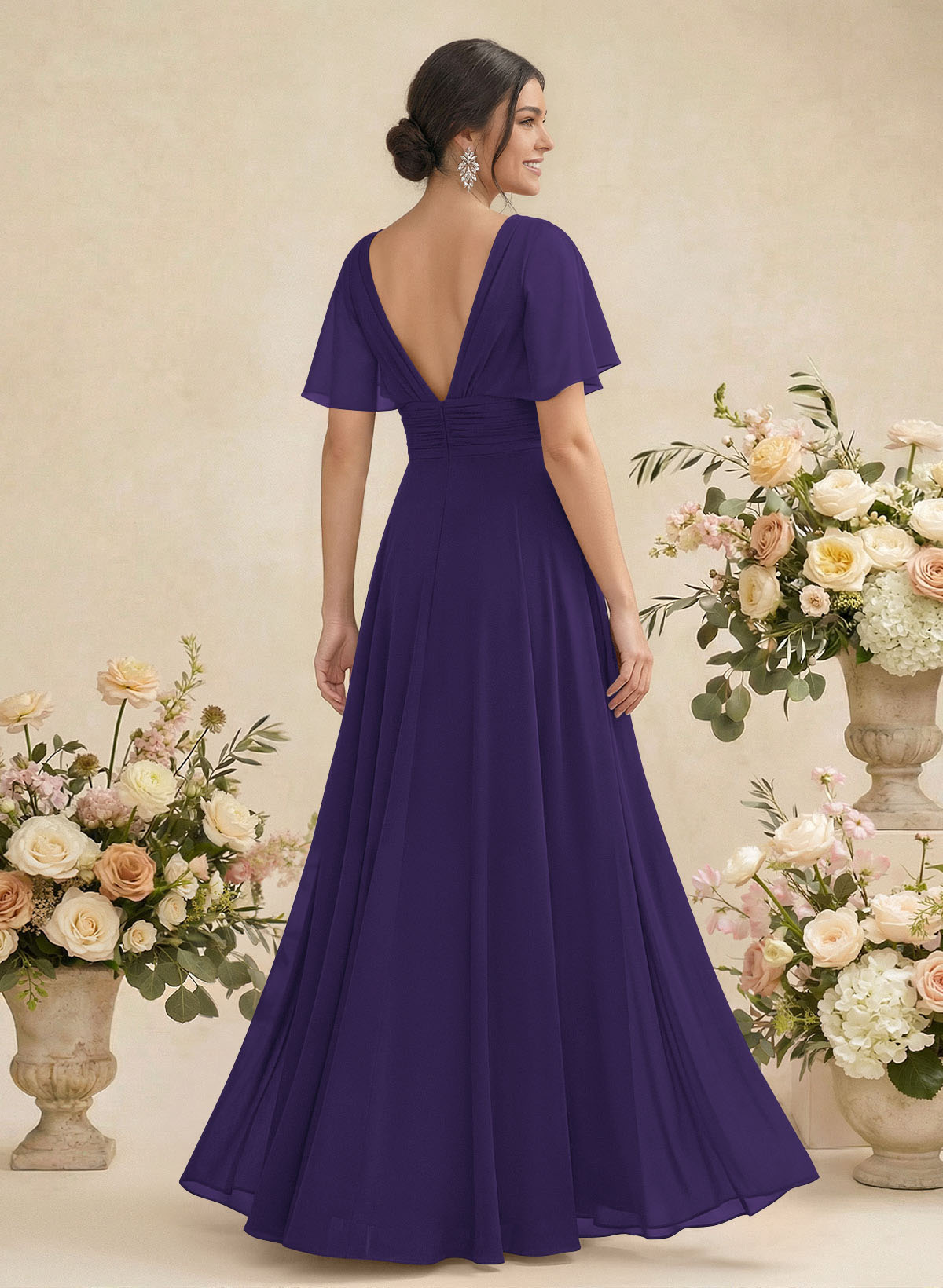 V-Neck Chiffon Bridesmaid Dresses With Short Sleeves, product image 154