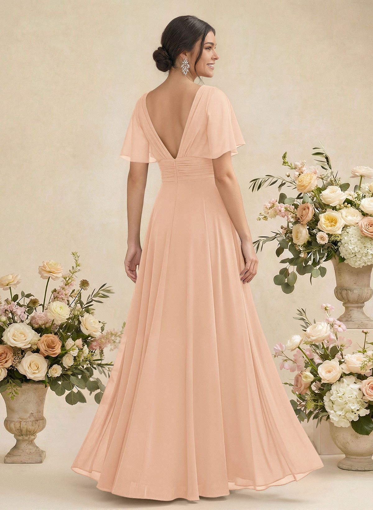 V-Neck Chiffon Bridesmaid Dresses With Short Sleeves, product image 250