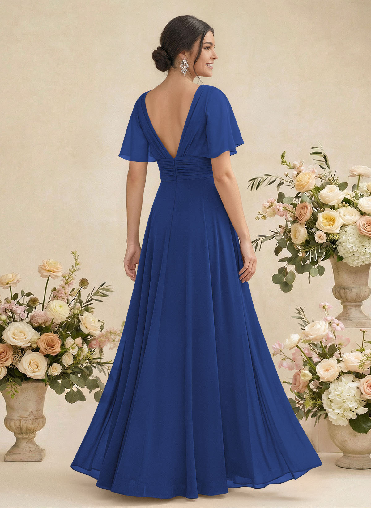 V-Neck Chiffon Bridesmaid Dresses With Short Sleeves, product image 26