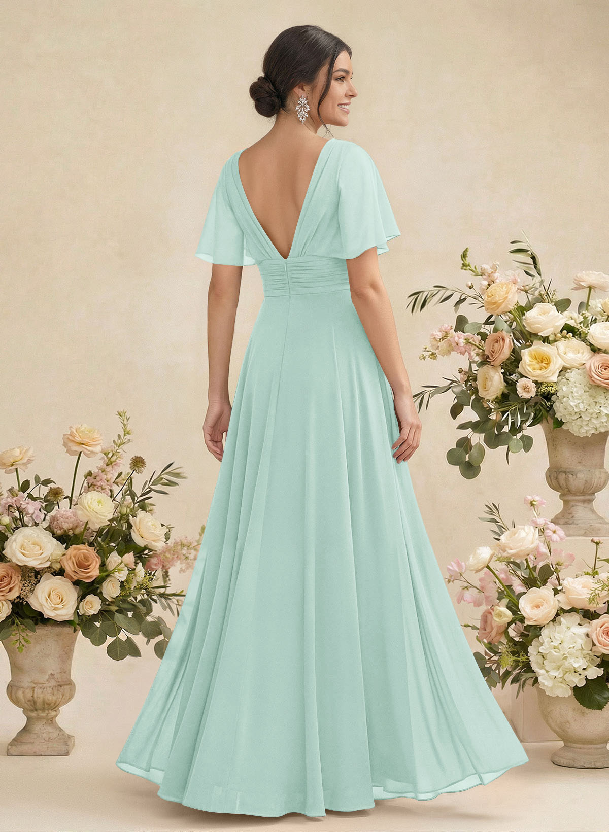 V-Neck Chiffon Bridesmaid Dresses With Short Sleeves, product image 178