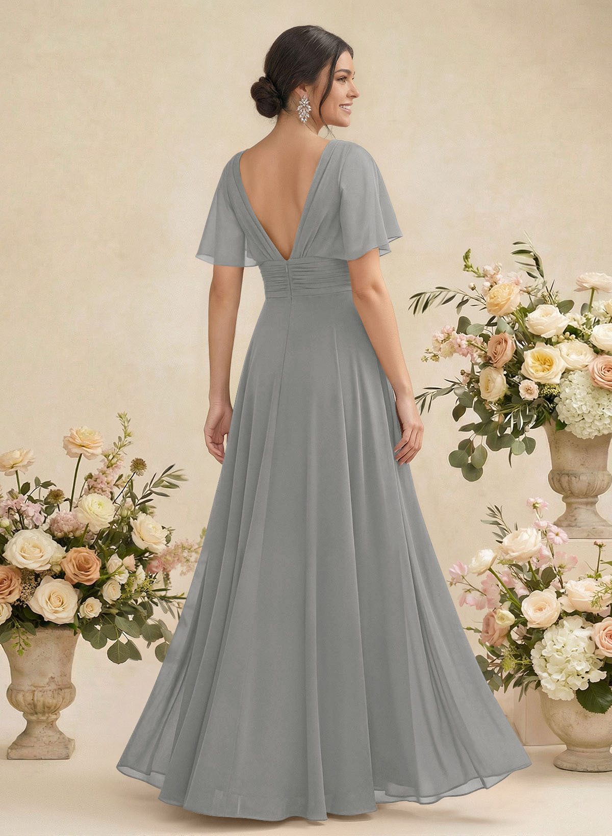 V-Neck Chiffon Bridesmaid Dresses With Short Sleeves, product image 226