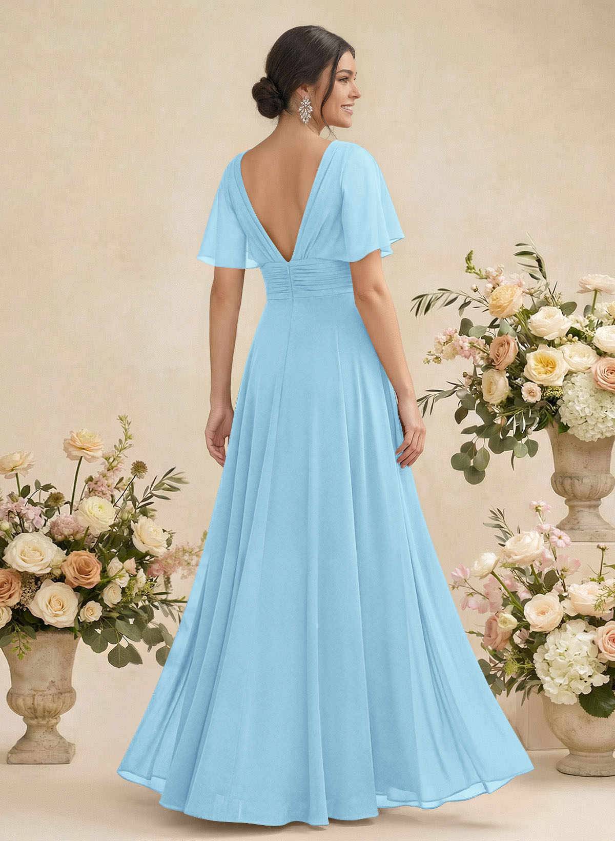 V-Neck Chiffon Bridesmaid Dresses With Short Sleeves, product image 42