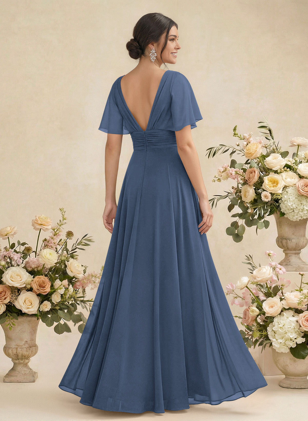 V-Neck Chiffon Bridesmaid Dresses With Short Sleeves, product image 16