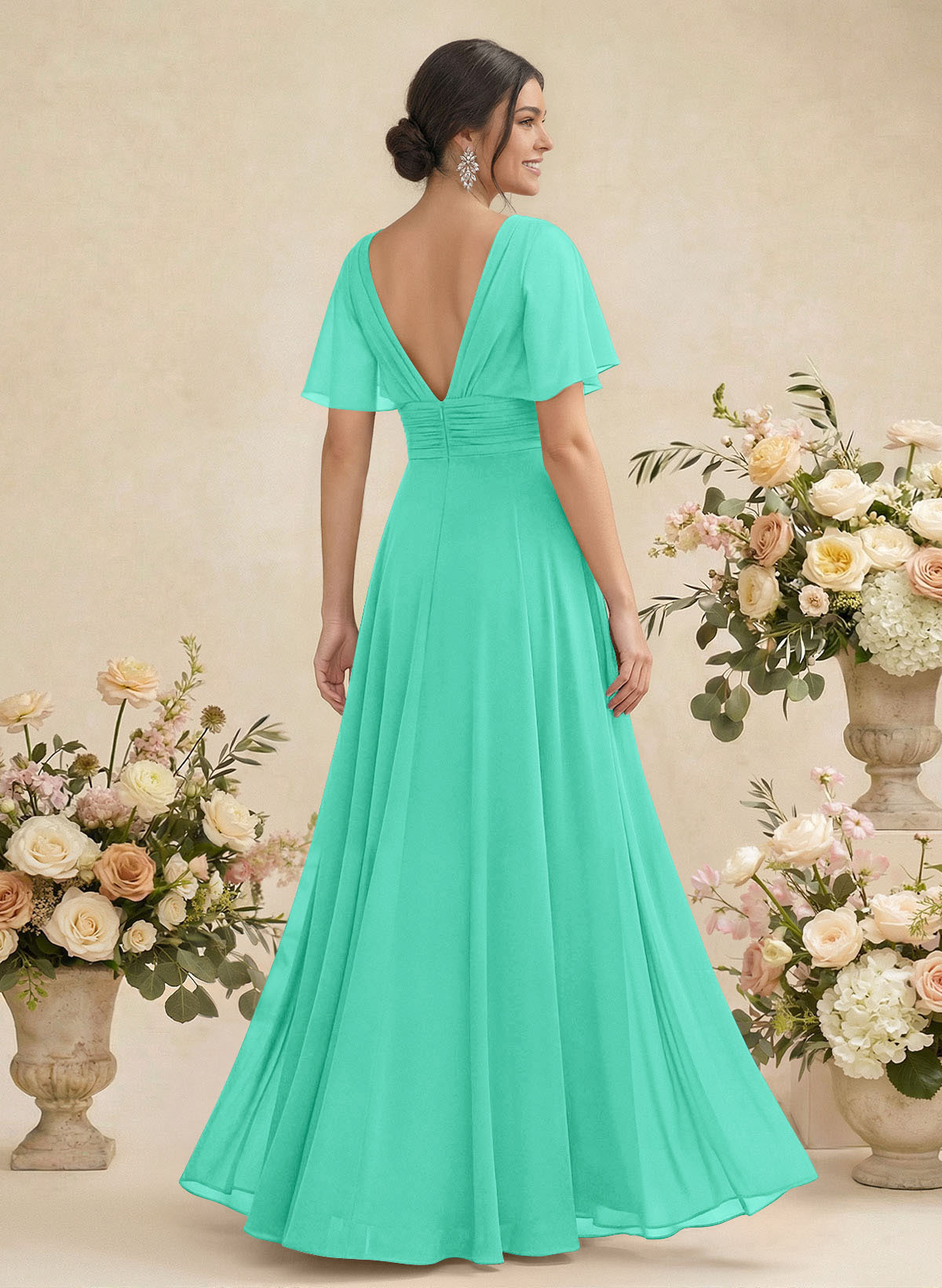 V-Neck Chiffon Bridesmaid Dresses With Short Sleeves, product image 186