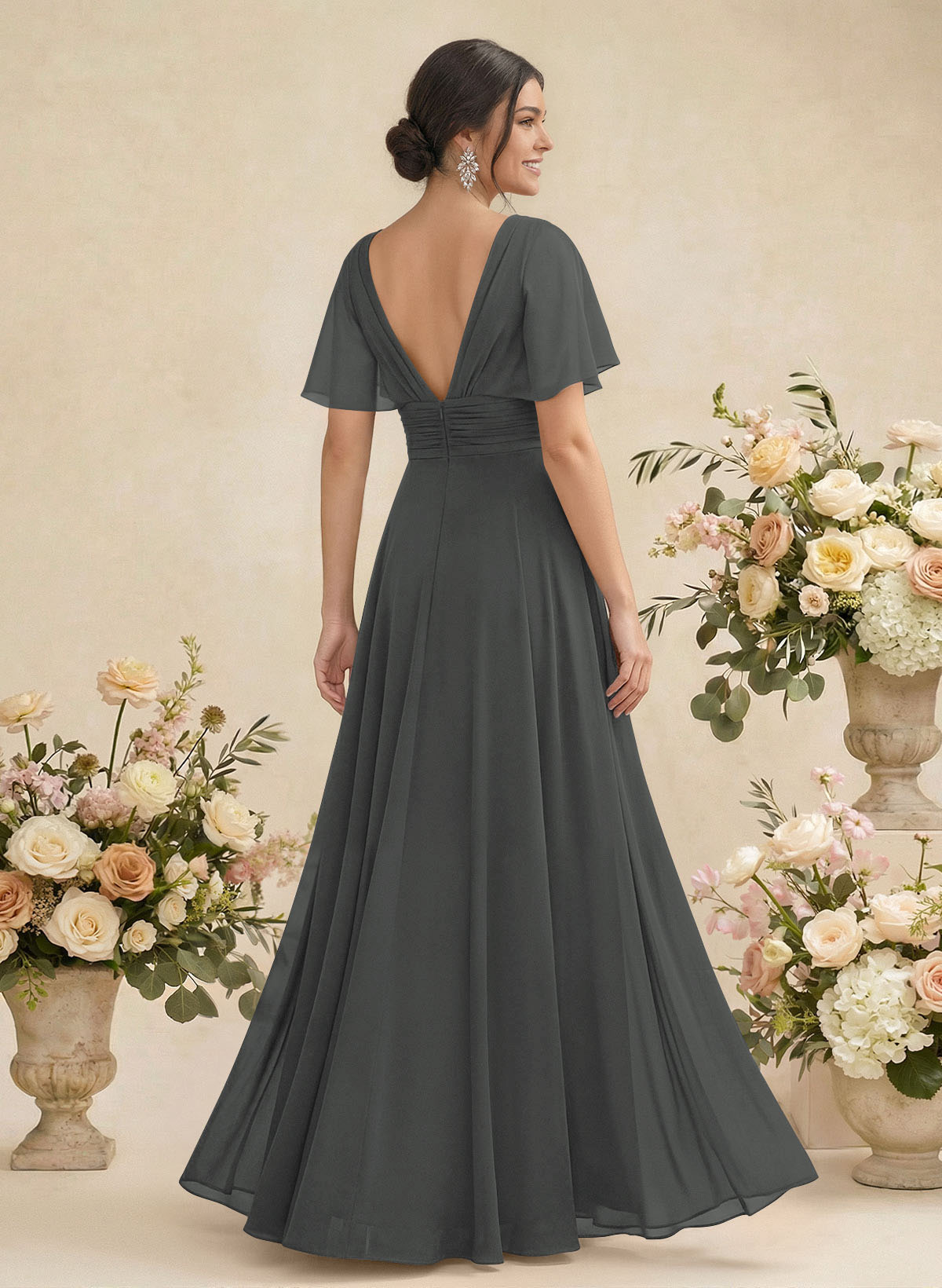 V-Neck Chiffon Bridesmaid Dresses With Short Sleeves, product image 230
