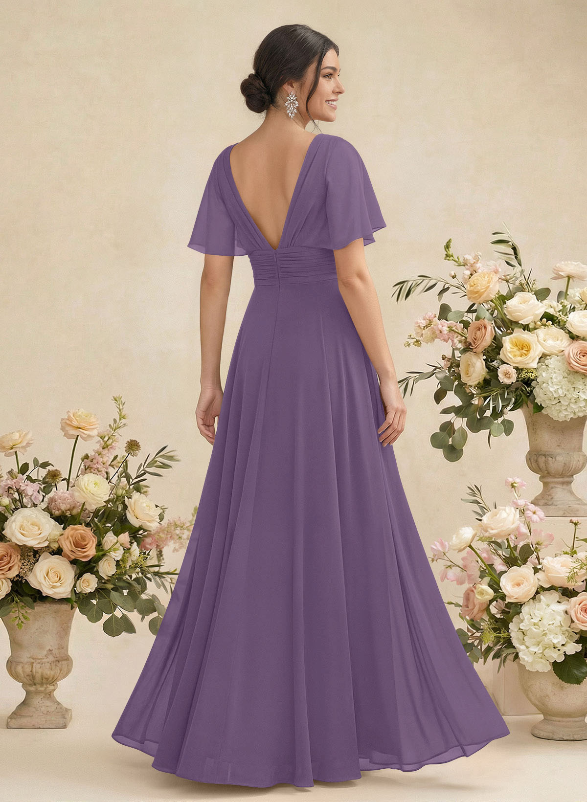 V-Neck Chiffon Bridesmaid Dresses With Short Sleeves, product image 130