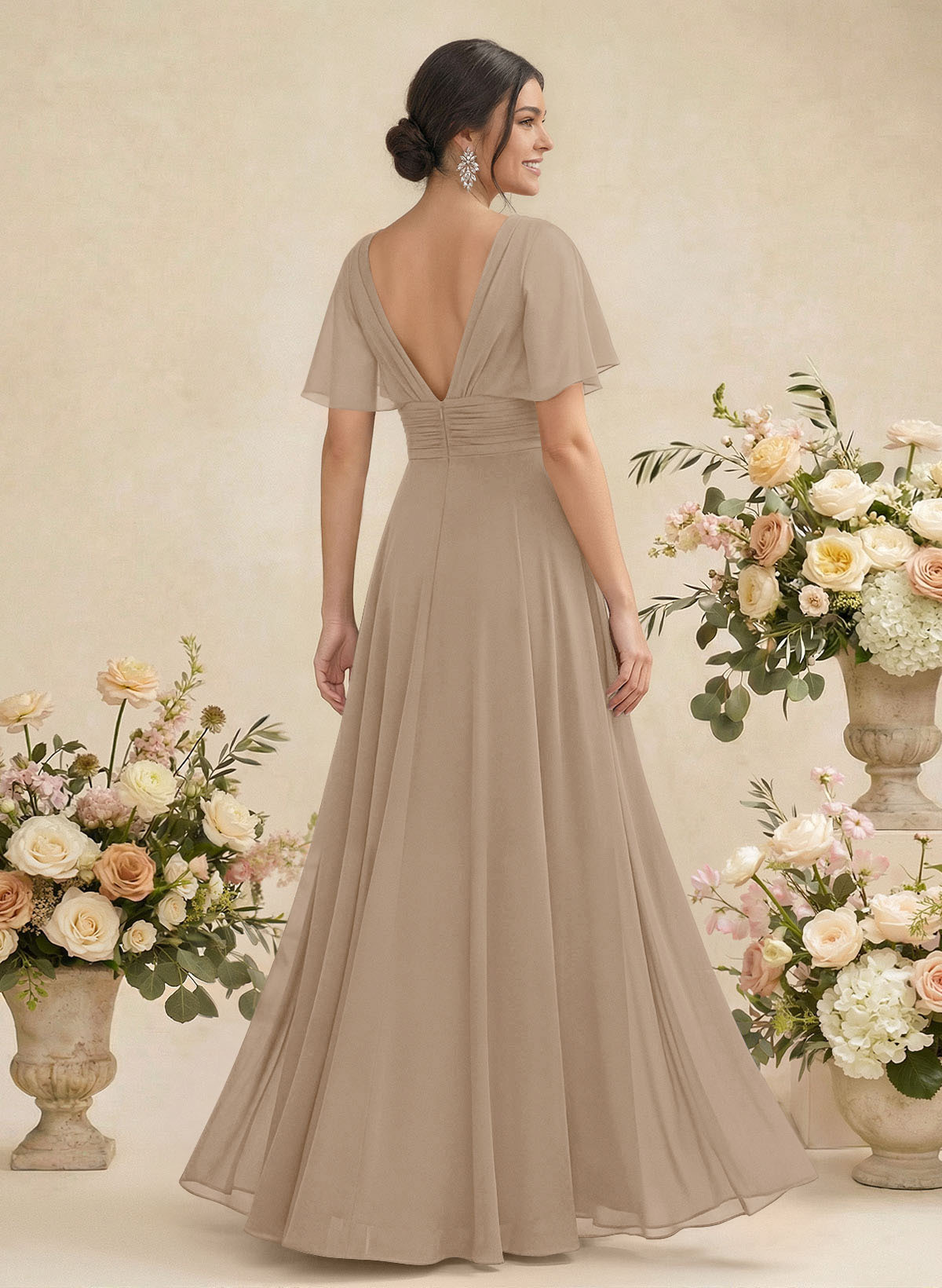 V-Neck Chiffon Bridesmaid Dresses With Short Sleeves, product image 194