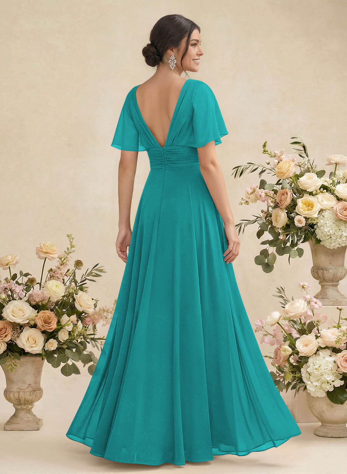 V-Neck Chiffon Bridesmaid Dresses With Short Sleeves, product image 270