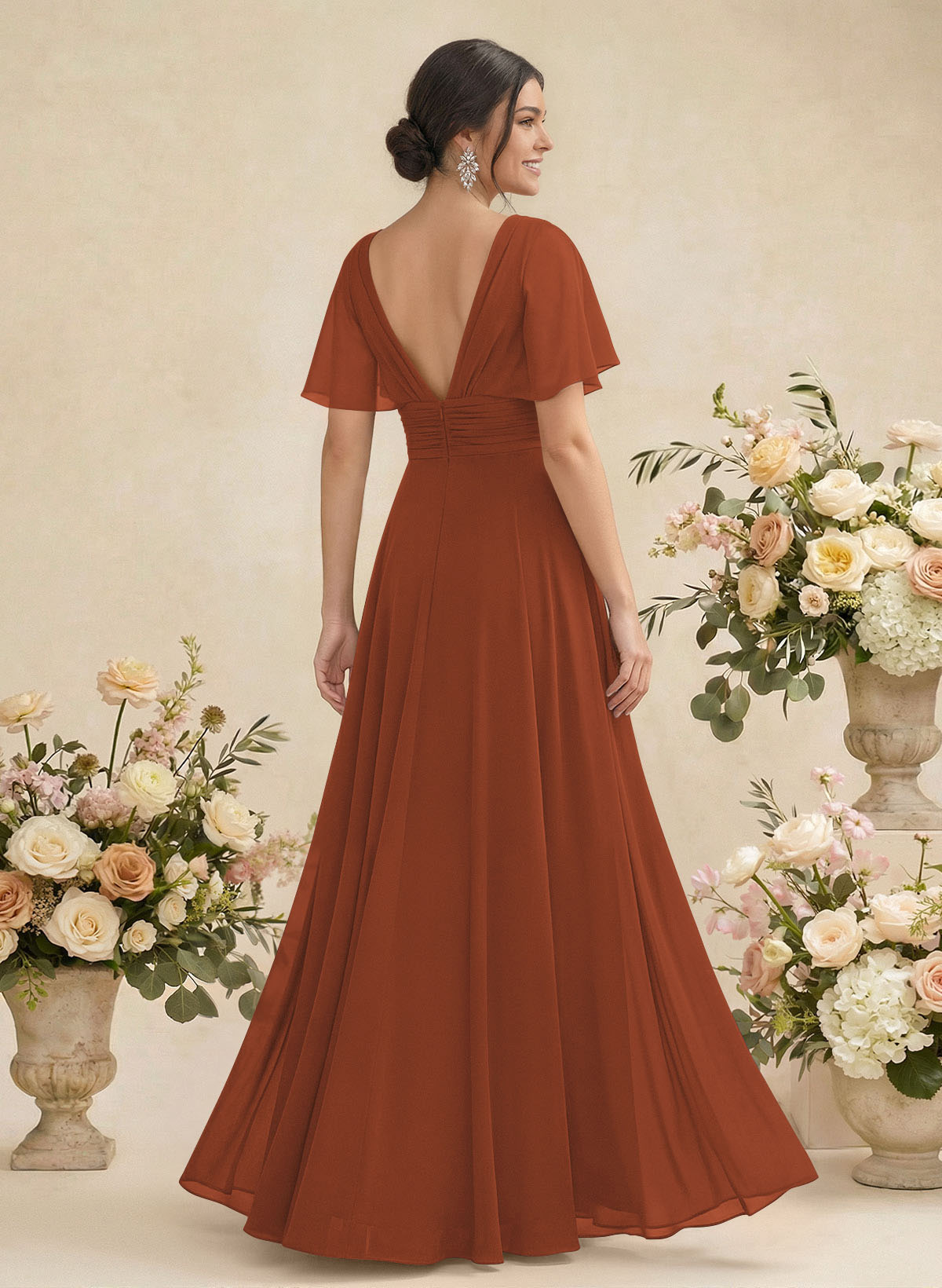 V-Neck Chiffon Bridesmaid Dresses With Short Sleeves, product image 266