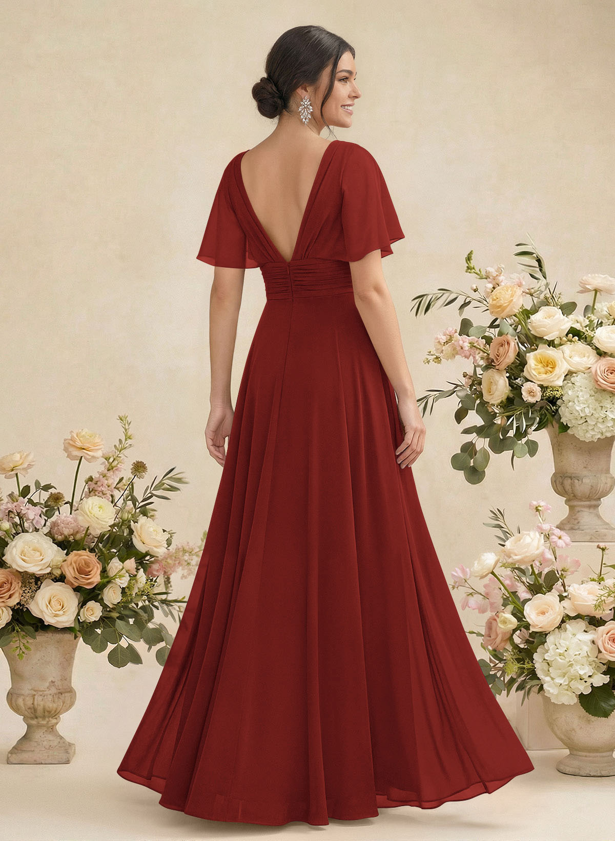 V-Neck Chiffon Bridesmaid Dresses With Short Sleeves, product image 70