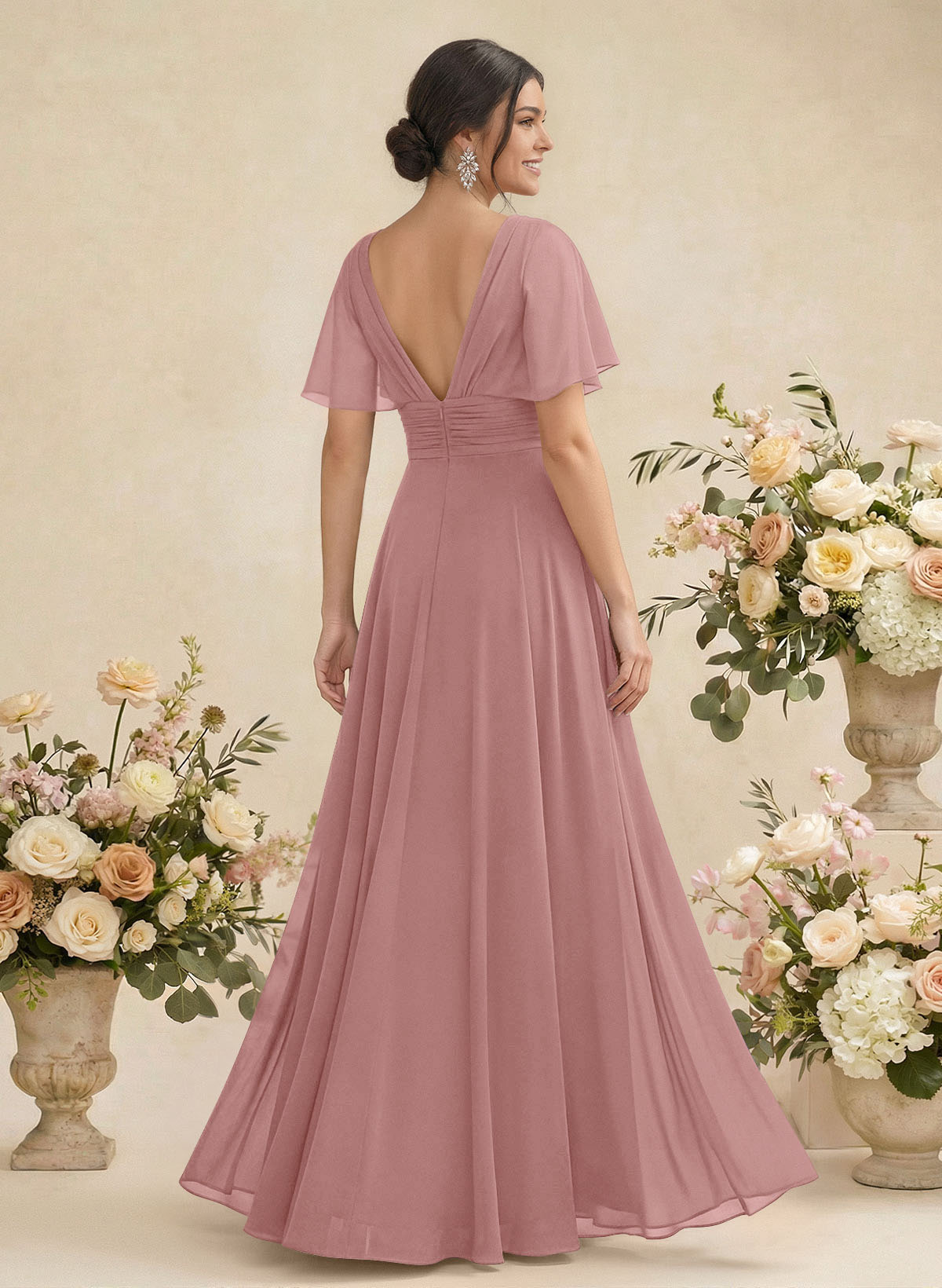 V-Neck Chiffon Bridesmaid Dresses With Short Sleeves, product image 114