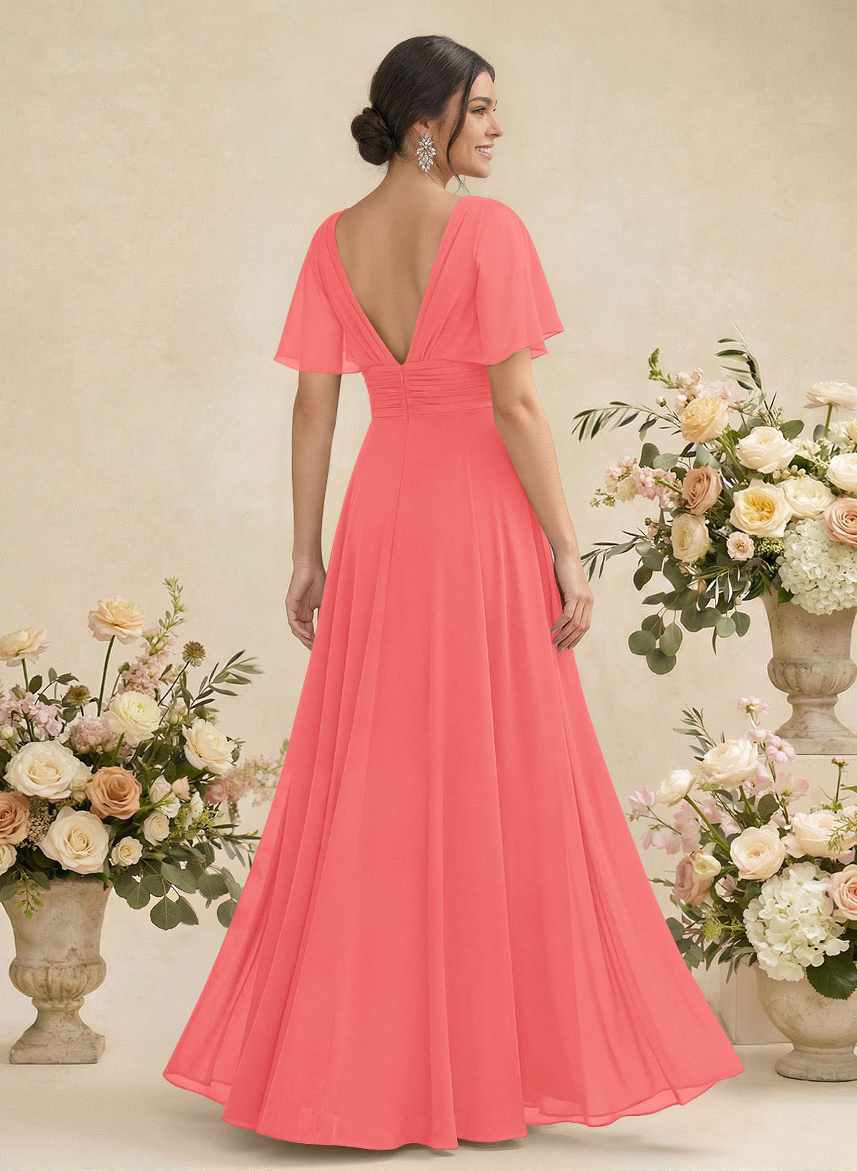 V-Neck Chiffon Bridesmaid Dresses With Short Sleeves, product image 74