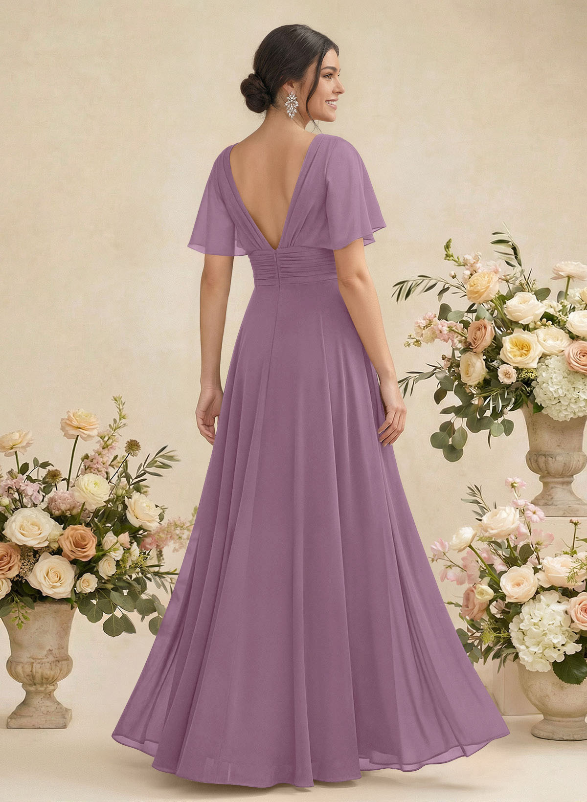 V-Neck Chiffon Bridesmaid Dresses With Short Sleeves, product image 110