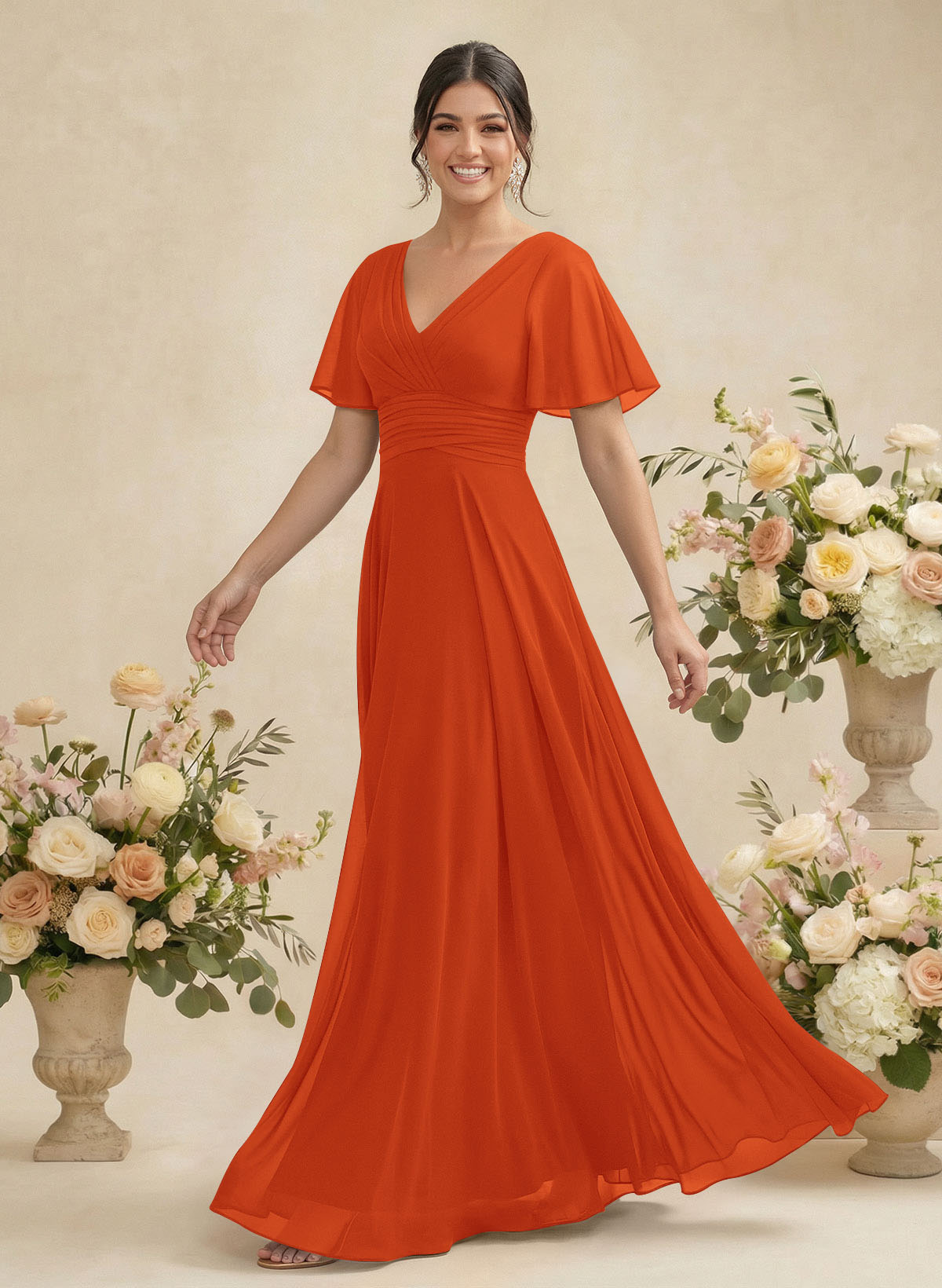 V-Neck Chiffon Bridesmaid Dresses With Short Sleeves, product image 247