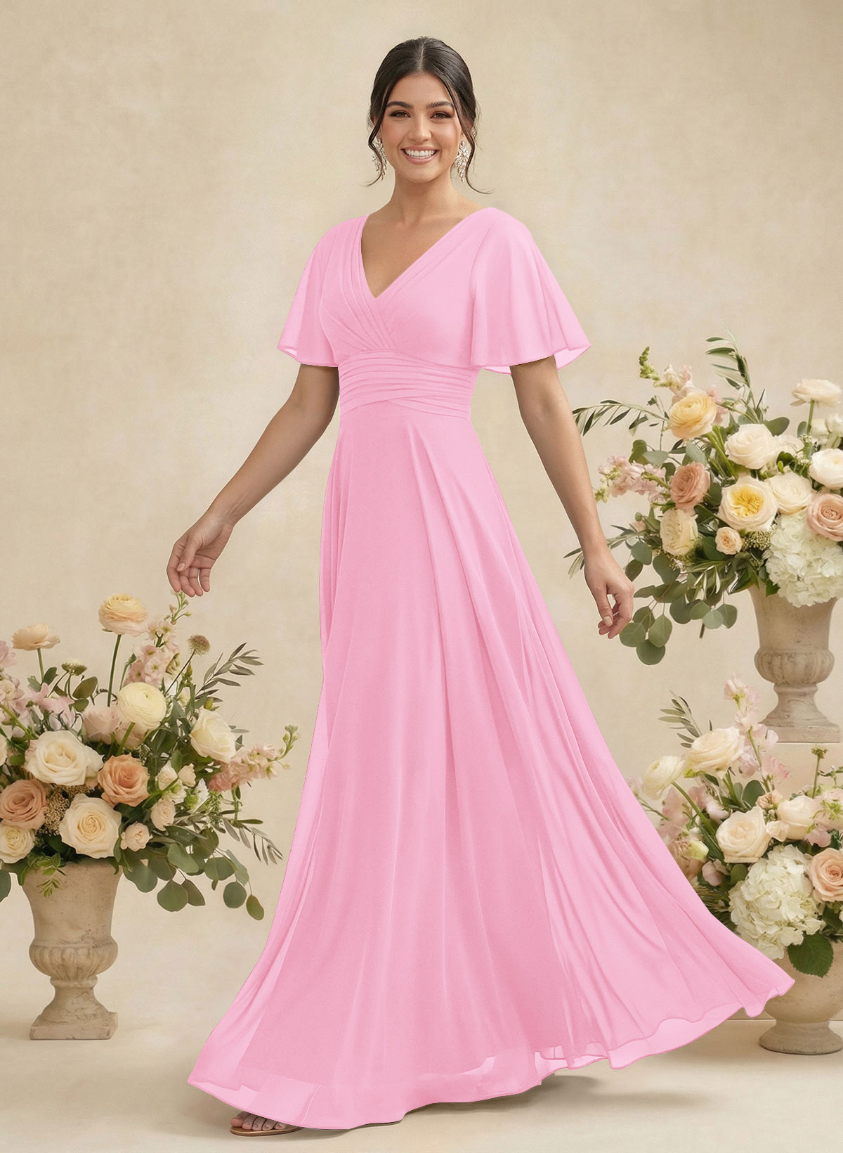 V-Neck Chiffon Bridesmaid Dresses With Short Sleeves, product image 103