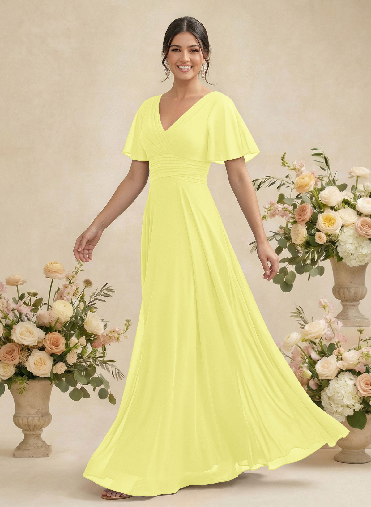 V-Neck Chiffon Bridesmaid Dresses With Short Sleeves, product image 199