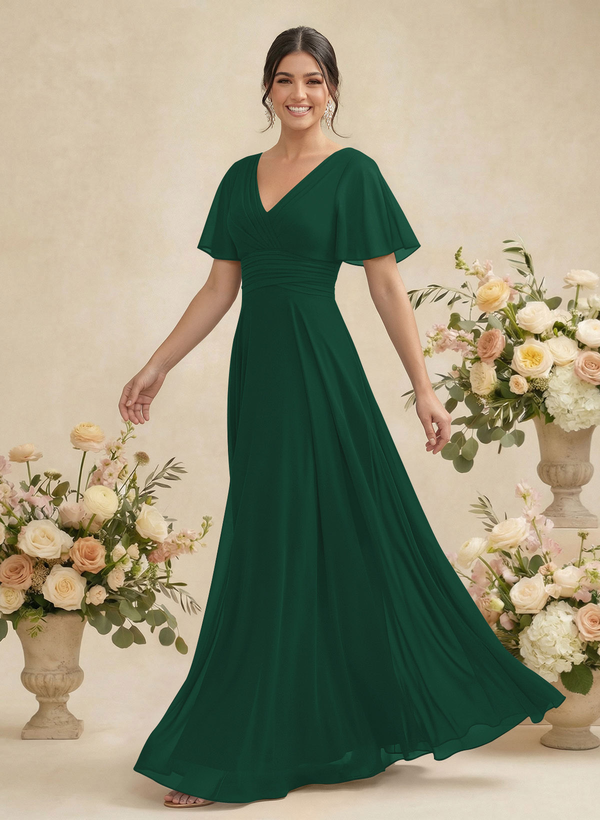 V-Neck Chiffon Bridesmaid Dresses With Short Sleeves, product image 159