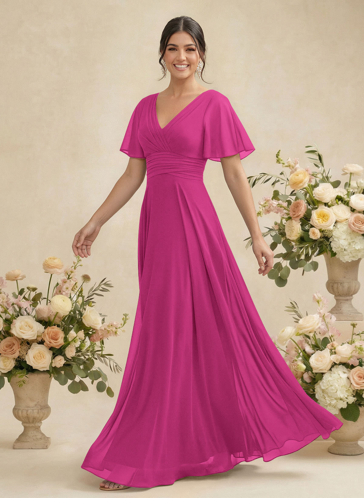 V-Neck Chiffon Bridesmaid Dresses With Short Sleeves, product image 151