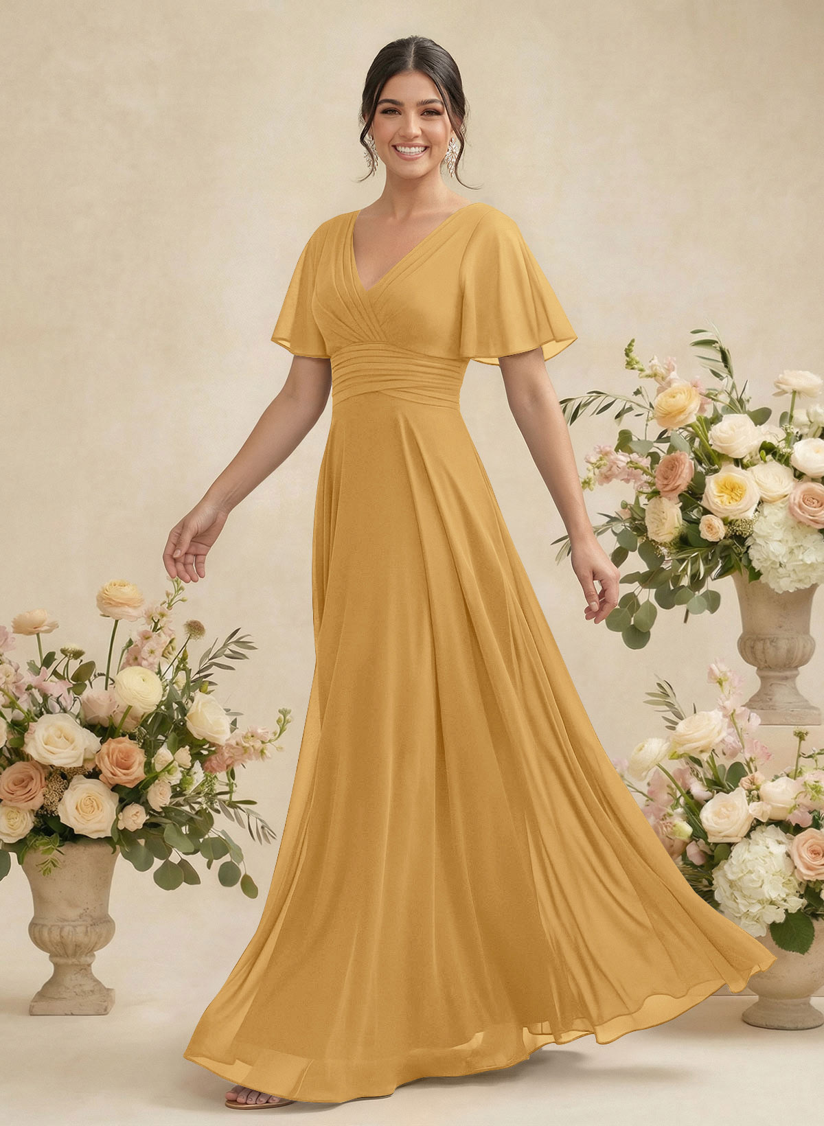 V-Neck Chiffon Bridesmaid Dresses With Short Sleeves, product image 203