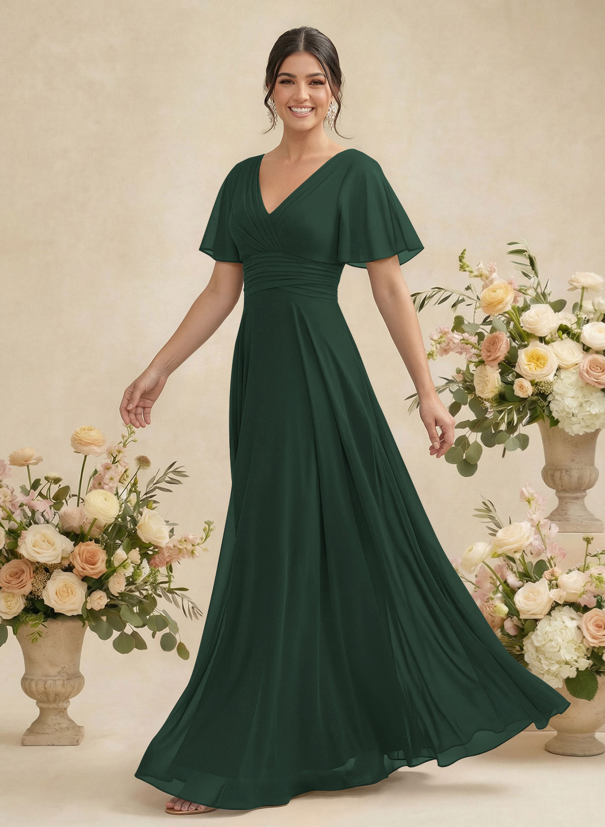 V-Neck Chiffon Bridesmaid Dresses With Short Sleeves, product image 163