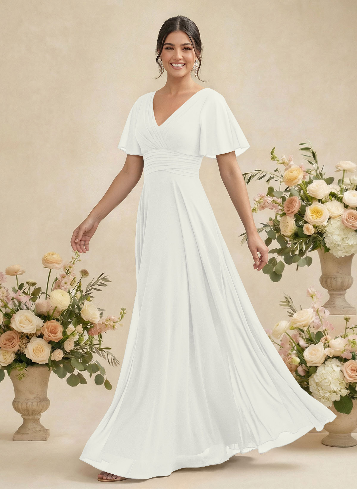 V-Neck Chiffon Bridesmaid Dresses With Short Sleeves, product image 219