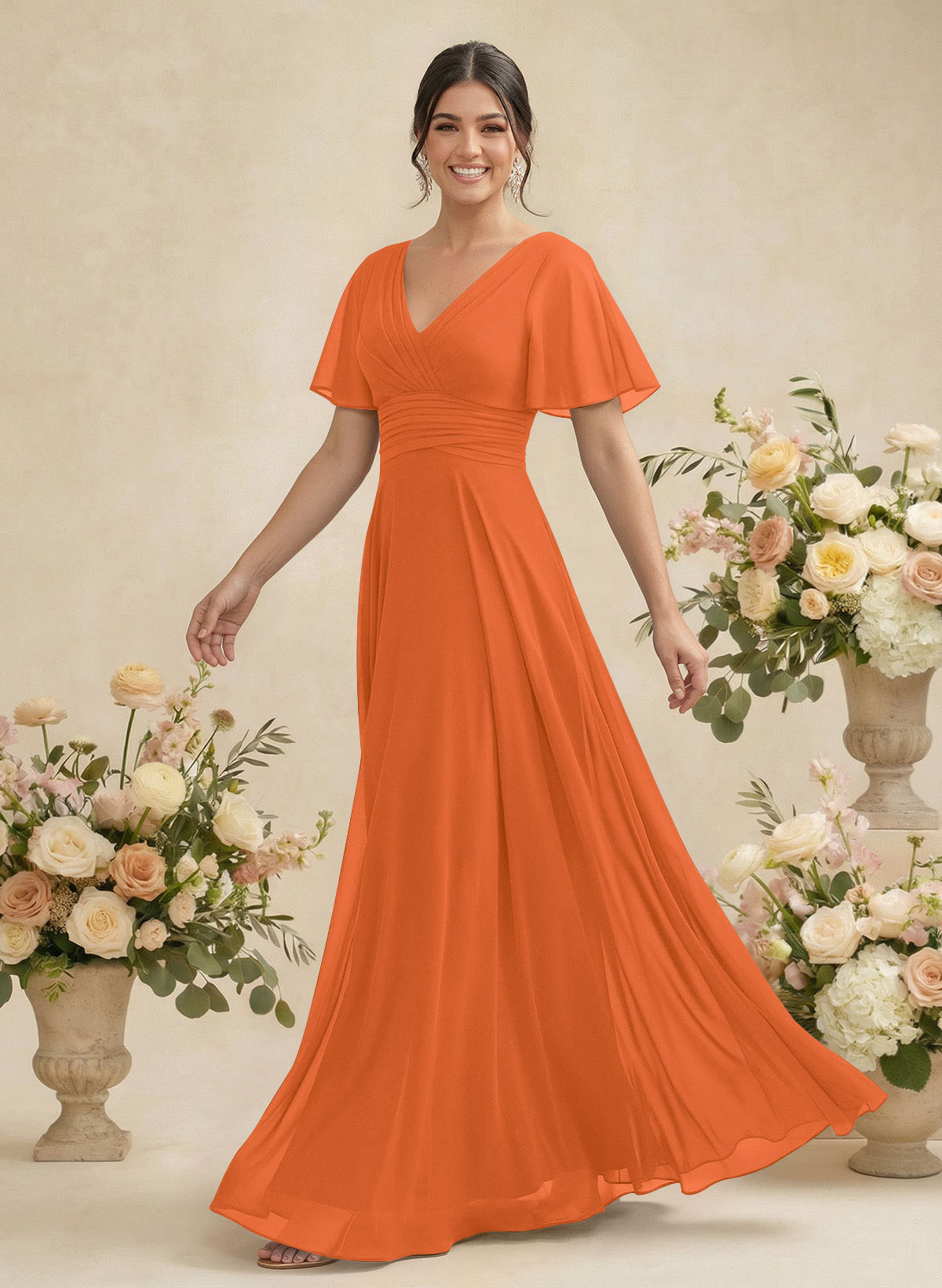 V-Neck Chiffon Bridesmaid Dresses With Short Sleeves, product image 207