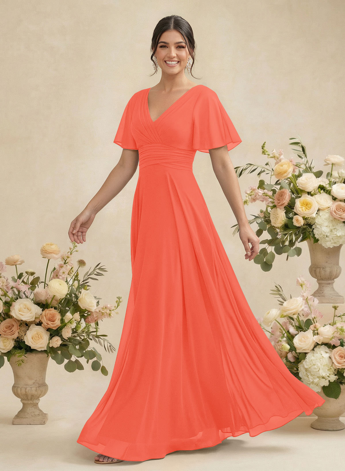 V-Neck Chiffon Bridesmaid Dresses With Short Sleeves, product image 211