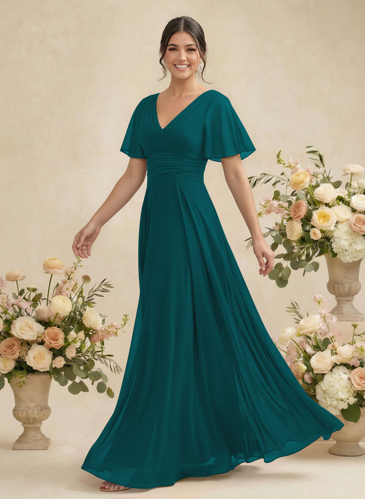 V-Neck Chiffon Bridesmaid Dresses With Short Sleeves, product image 167
