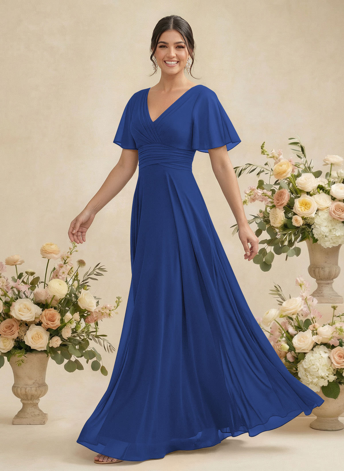 V-Neck Chiffon Bridesmaid Dresses With Short Sleeves, product image 27