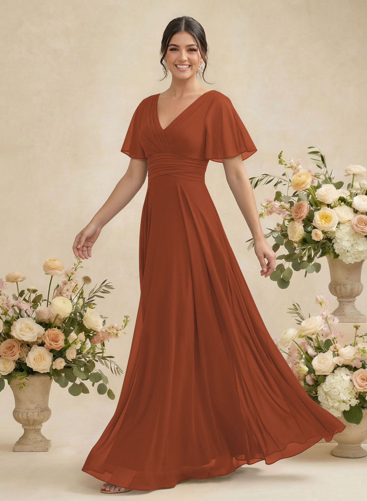 V-Neck Chiffon Bridesmaid Dresses With Short Sleeves, product image 267