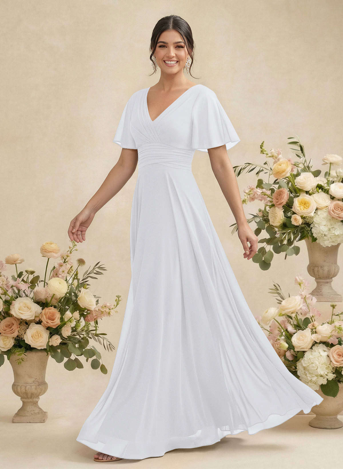 V-Neck Chiffon Bridesmaid Dresses With Short Sleeves, product image 223