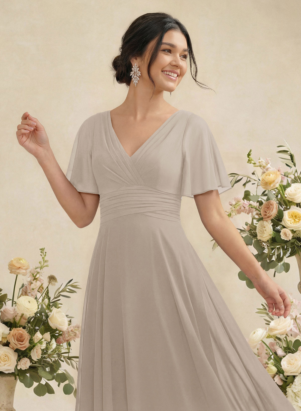 V-Neck Chiffon Bridesmaid Dresses With Short Sleeves, product image 244