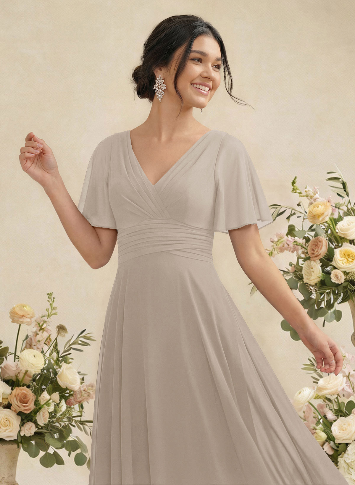 V-Neck Chiffon Bridesmaid Dresses With Short Sleeves, product image 244