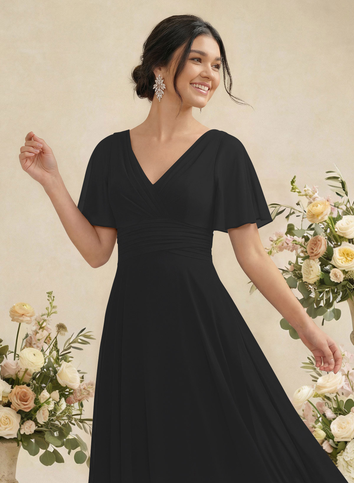 V-Neck Chiffon Bridesmaid Dresses With Short Sleeves, product image 236