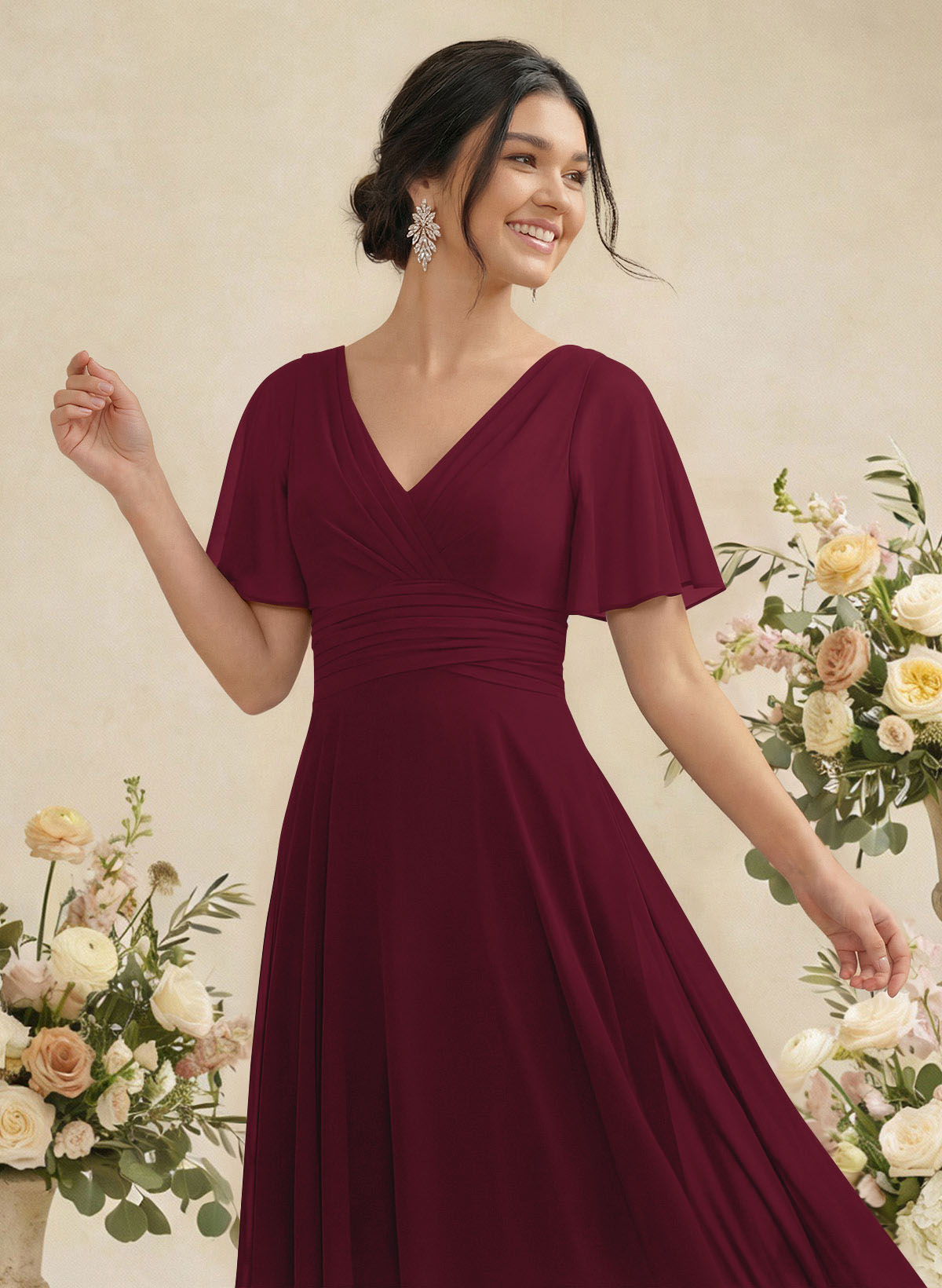 V-Neck Chiffon Bridesmaid Dresses With Short Sleeves, product image 56