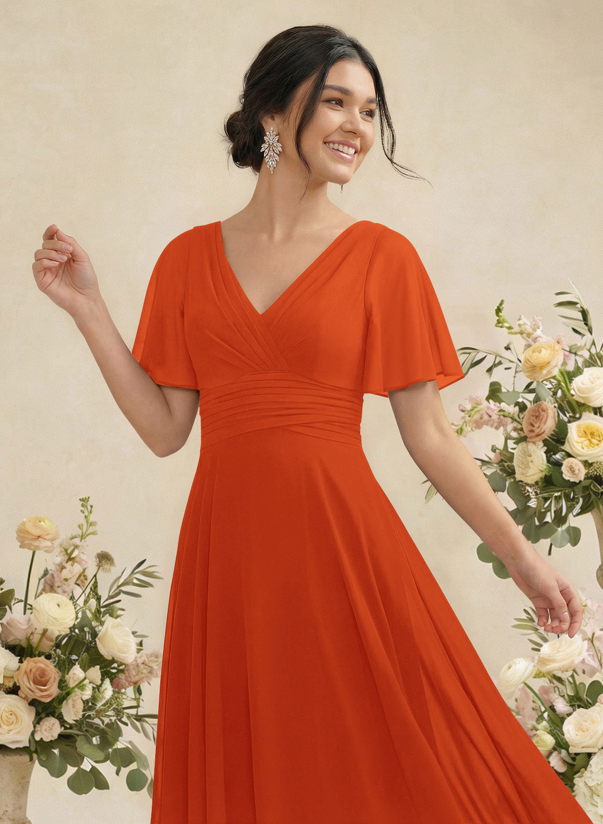 V-Neck Chiffon Bridesmaid Dresses With Short Sleeves, product image 248