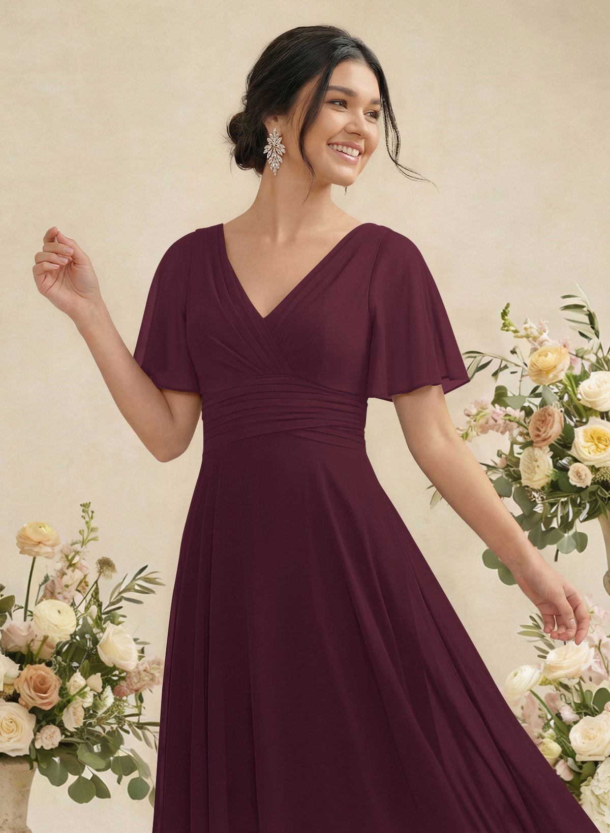 V-Neck Chiffon Bridesmaid Dresses With Short Sleeves, product image 52