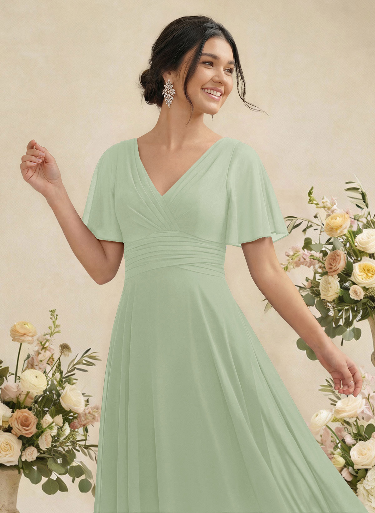 V-Neck Chiffon Bridesmaid Dresses With Short Sleeves, product image 176