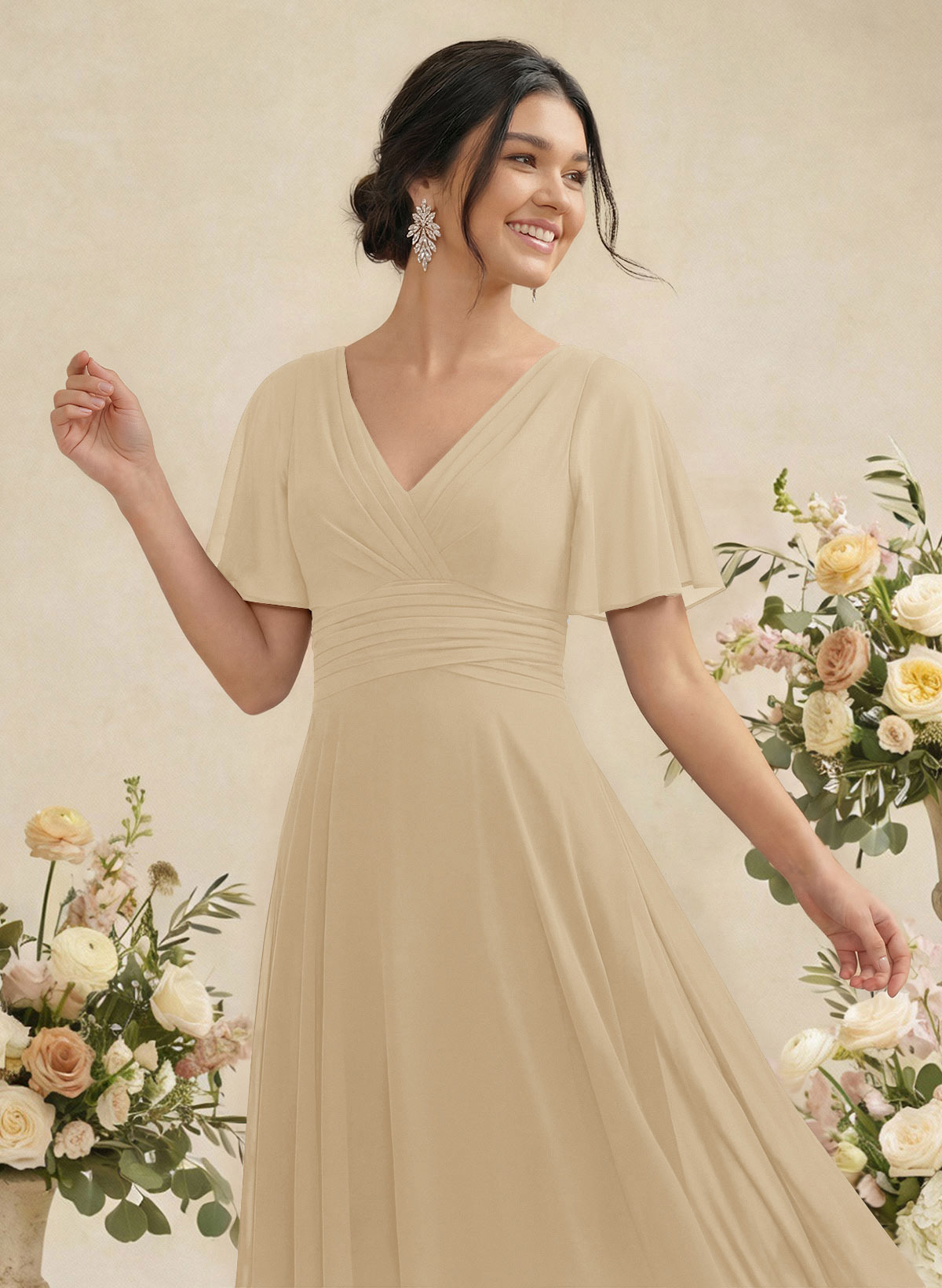 V-Neck Chiffon Bridesmaid Dresses With Short Sleeves, product image 192