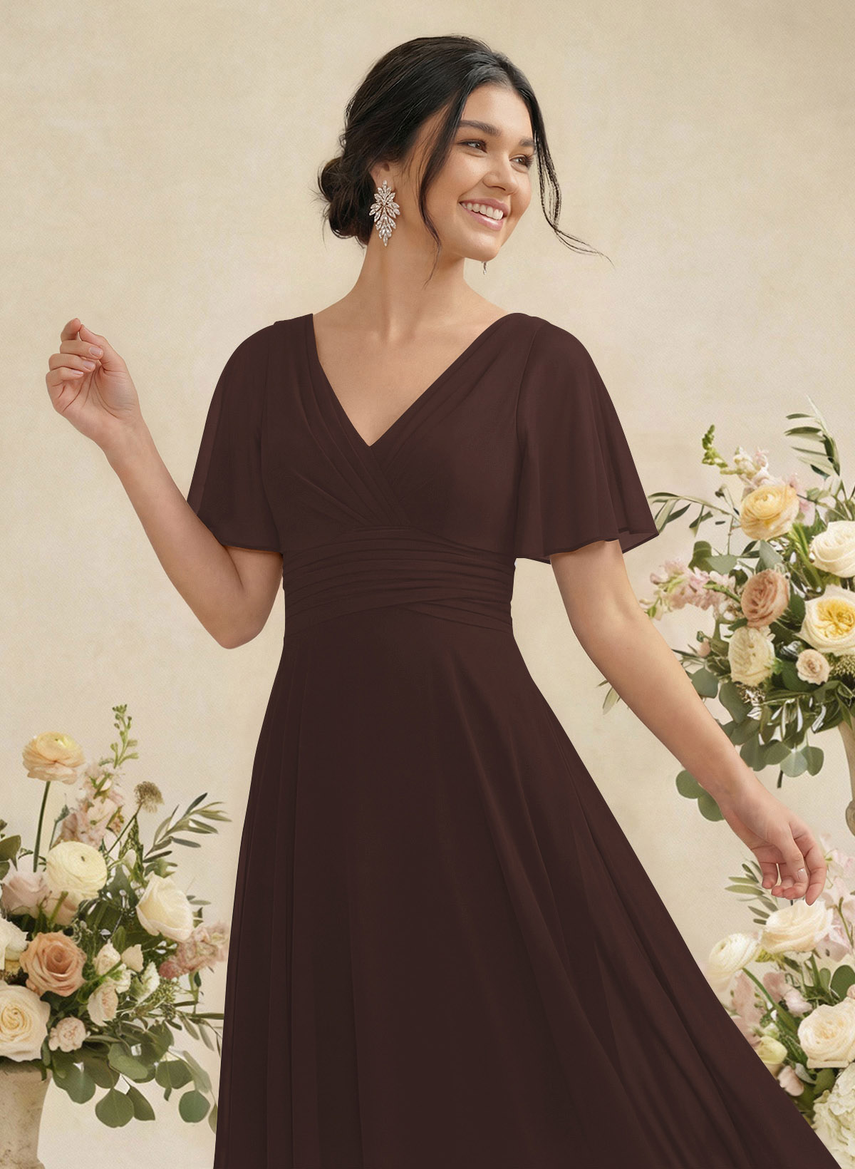 V-Neck Chiffon Bridesmaid Dresses With Short Sleeves, product image 216