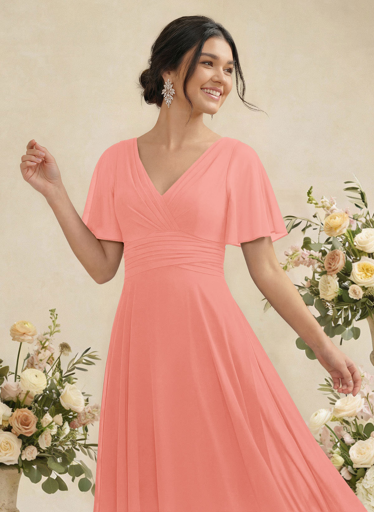 V-Neck Chiffon Bridesmaid Dresses With Short Sleeves, product image 96