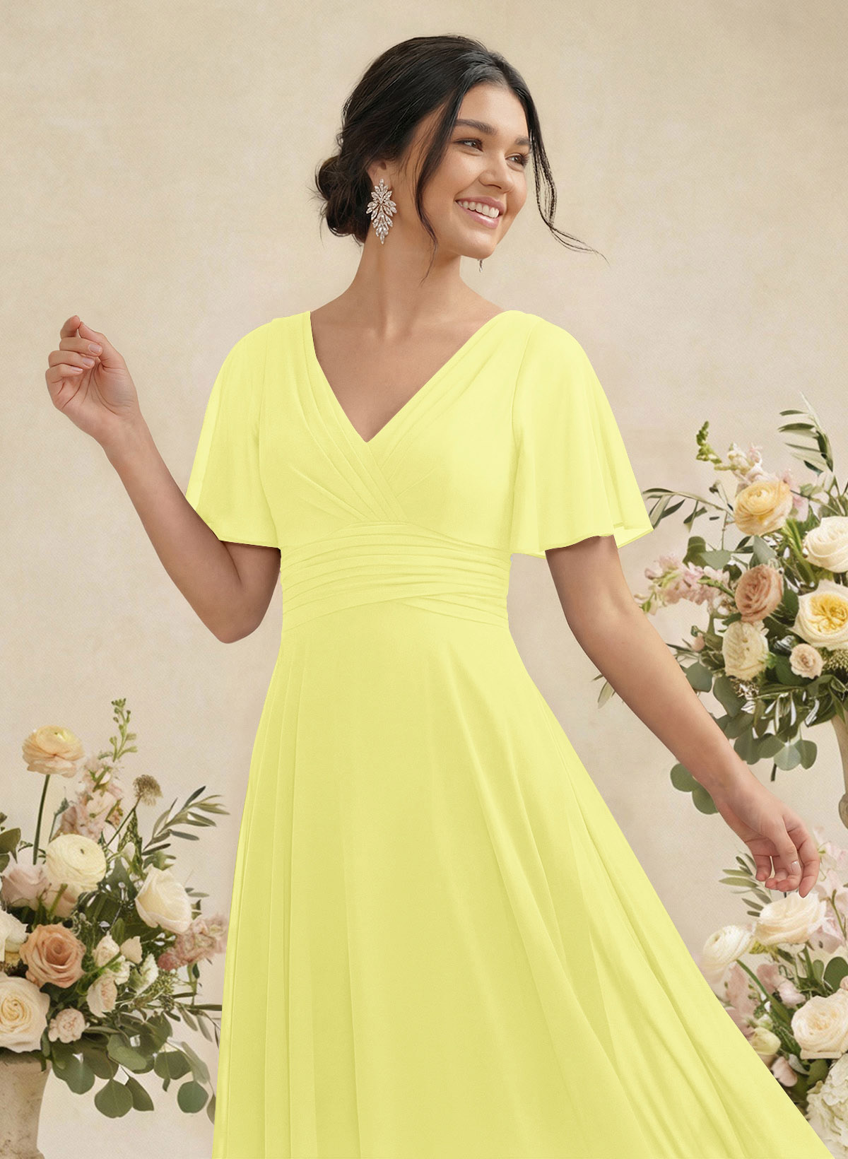 V-Neck Chiffon Bridesmaid Dresses With Short Sleeves, product image 200