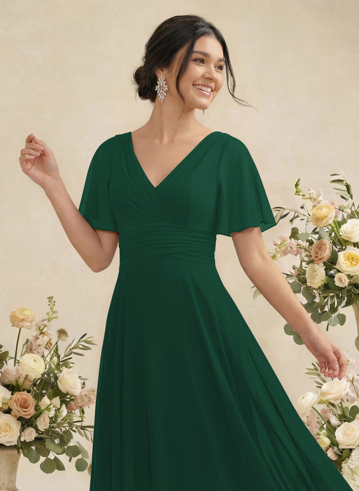 V-Neck Chiffon Bridesmaid Dresses With Short Sleeves, product image 160